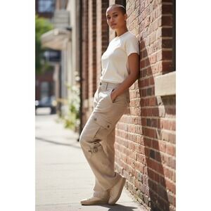 Harper & Ivy Cargo Pants Beige Cotton Utility Pockets Relaxed Fit Women's Size S